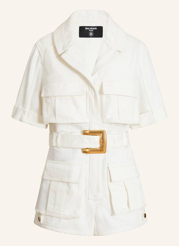 BALMAIN Jumpsuit mit Gürtel aus Denim WEISS