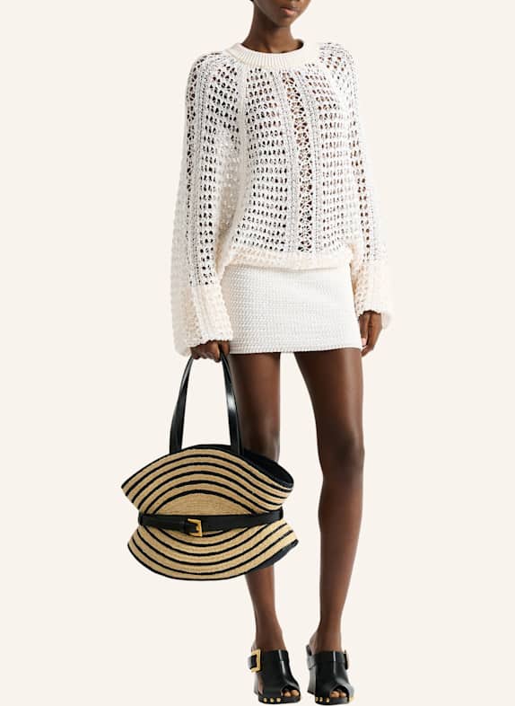 BALMAIN Kurzes Kleid aus gehäkelter Spitze WEISS