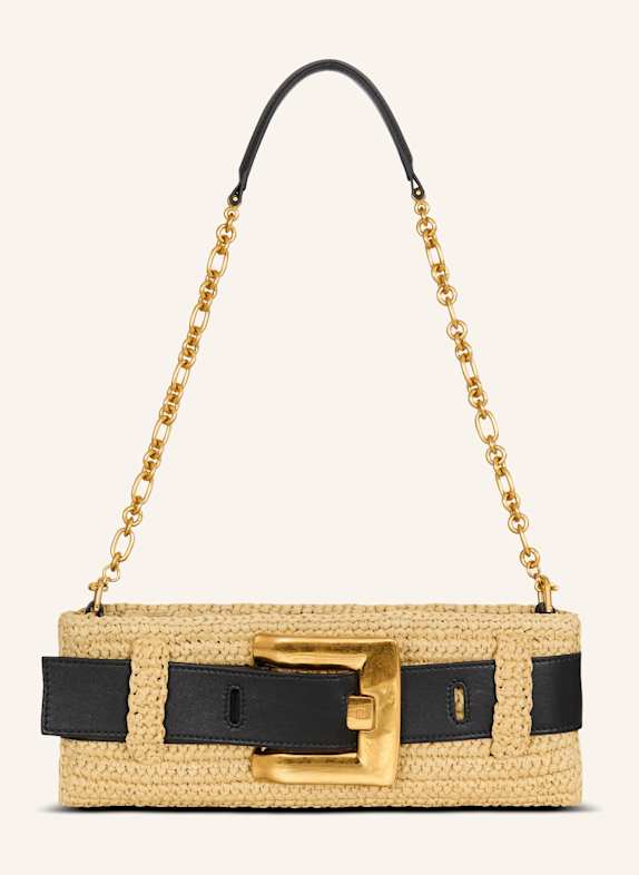 BALMAIN Anthem Clutch aus gehäkeltem Stoff und Glattleder KHAKI