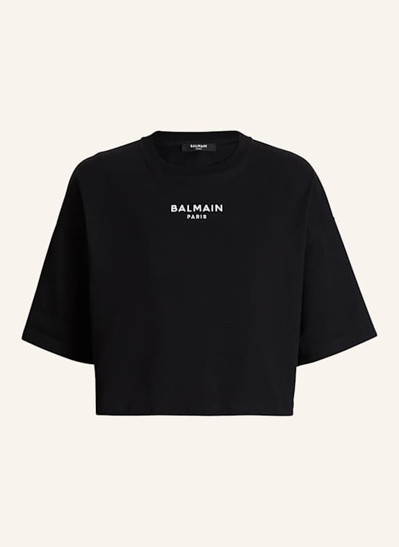 BALMAIN Besticktes Balmain Paris T-Shirt SCHWARZ