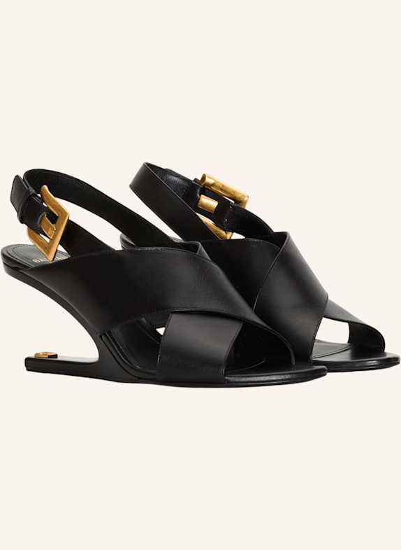 BALMAIN Anthem No Wedge Sandalen aus Glattleder SCHWARZ