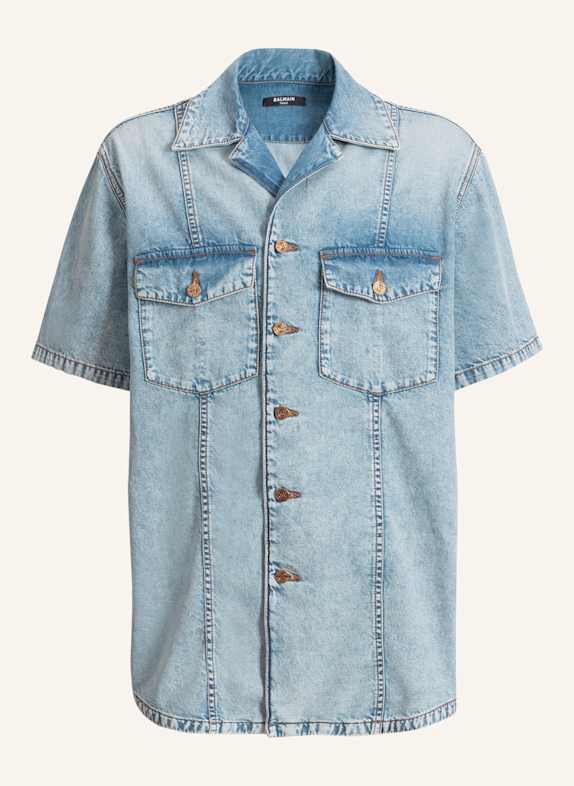 BALMAIN Hemd aus verwaschenem Denim in Light Blue BLAU