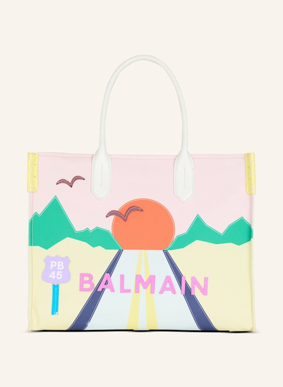 BALMAIN Mittelgroßer Shopper B-Army aus Canvas und Postcard-Patchwork aus Leder DUNKELGRÜN