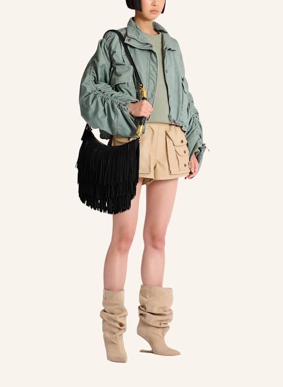 BALMAIN Hobo Bag Ébène aus Wildleder mit Fransen SCHWARZ