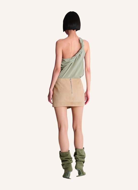 BALMAIN Wickelrock aus Wildleder KHAKI