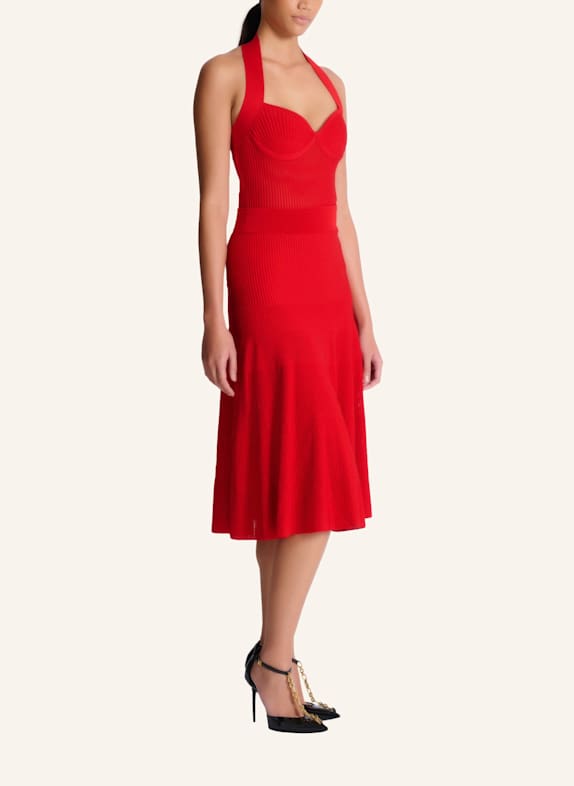 BALMAIN Ärmelloses Midi-Faltenkleid ROT