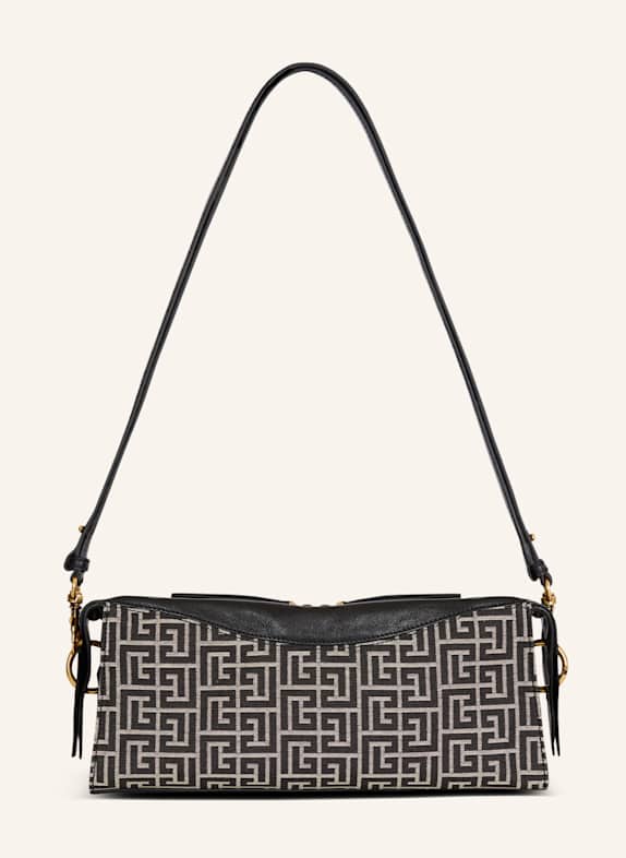 BALMAIN Schultertasche Pulse aus Monogramm-Jacquard und Kalbsleder SCHWARZ