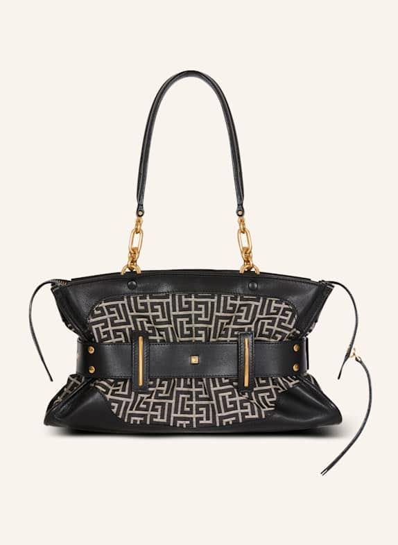 BALMAIN Tasche Anthem aus Leder und Monogramm-Jacquard SCHWARZ