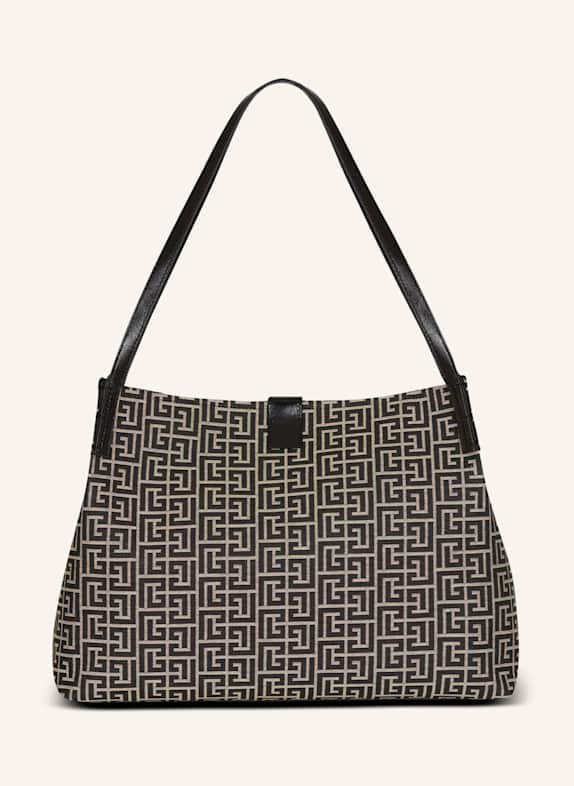 BALMAIN Mittelgroßer Shopper Release aus Monogramm-Jacquard und Kalbsleder SCHWARZ