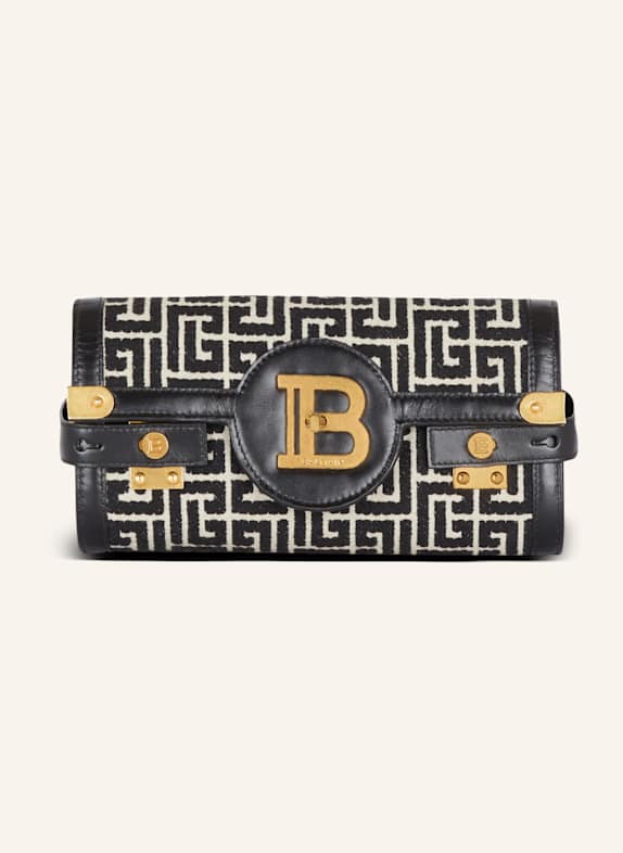 BALMAIN Pochette B-Buzz 23 aus Leder mit Jacquard-Monogramm SCHWARZ