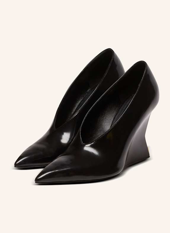 BALMAIN Pumps mit Keilabsatz aus glänzendem Lammleder SCHWARZ