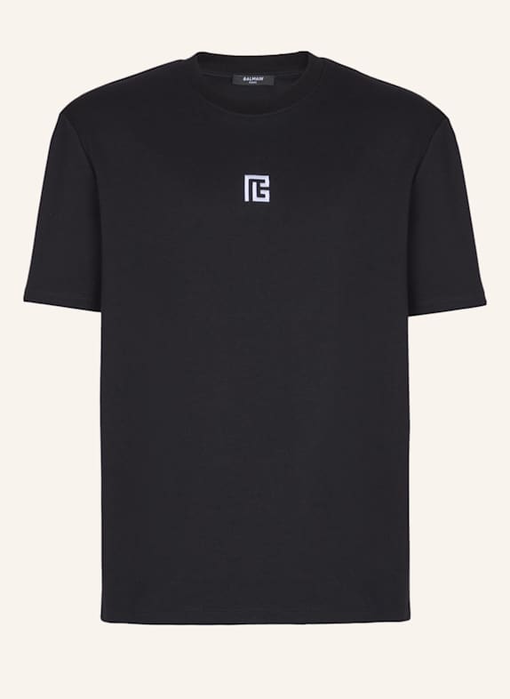 BALMAIN T-Shirt mit aufgesticktem Logo SCHWARZ