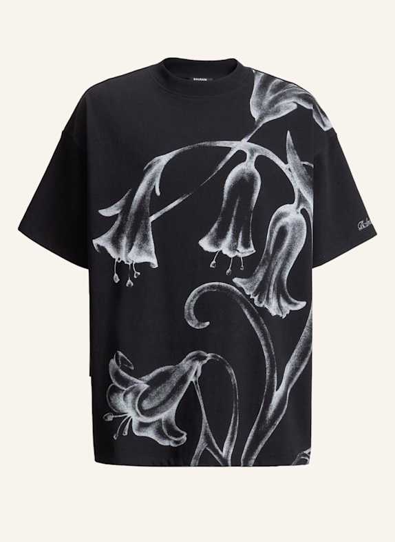 BALMAIN Bedrucktes Balmain Flower T-Shirt SCHWARZ
