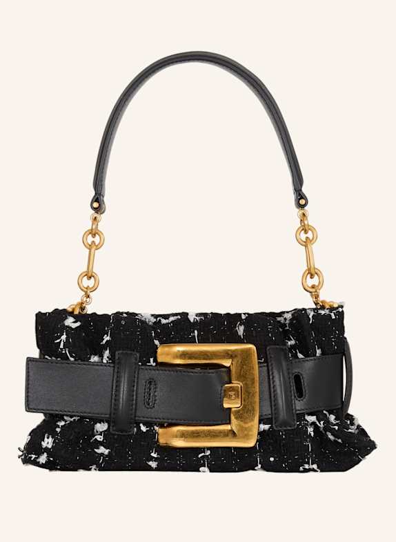 BALMAIN Anthem Mini-Tasche aus Tweed und Glattleder SCHWARZ