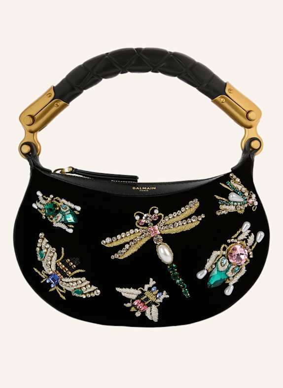 BALMAIN Ebene Insect Mini-Tasche aus besticktem Samt SCHWARZ