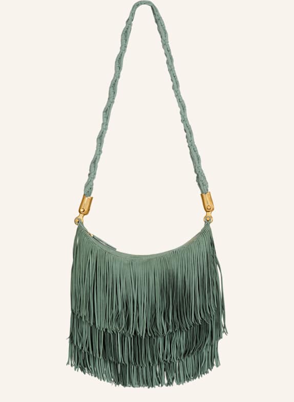 BALMAIN Hobo Bag Ébène aus Wildleder mit Fransen GRÜN