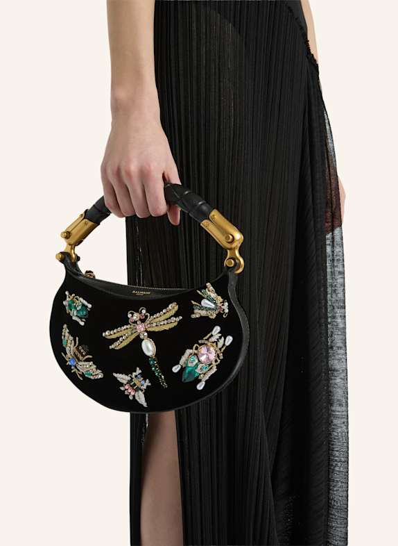 BALMAIN Ebene Insect Mini-Tasche aus besticktem Samt SCHWARZ