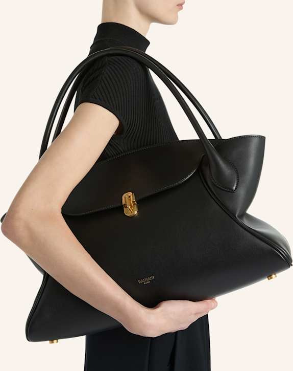 BALMAIN Mittelgroße Pulse Day Tasche aus Glattleder SCHWARZ