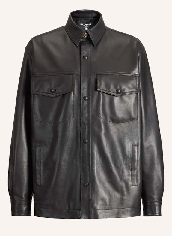 BALMAIN Überhemd aus Leder SCHWARZ