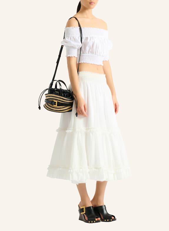 BALMAIN Shuffle Mini-Tasche aus Bast und Glattleder KHAKI