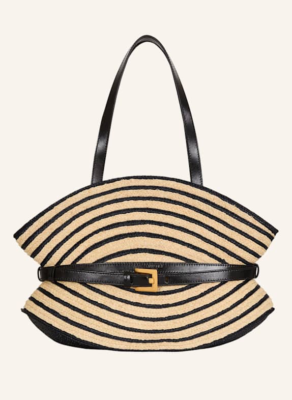 BALMAIN Mittelgroße Shuffle Tasche aus zweifarbigem Bast und Glattleder KHAKI