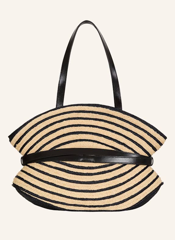 BALMAIN Mittelgroße Shuffle Tasche aus zweifarbigem Bast und Glattleder KHAKI