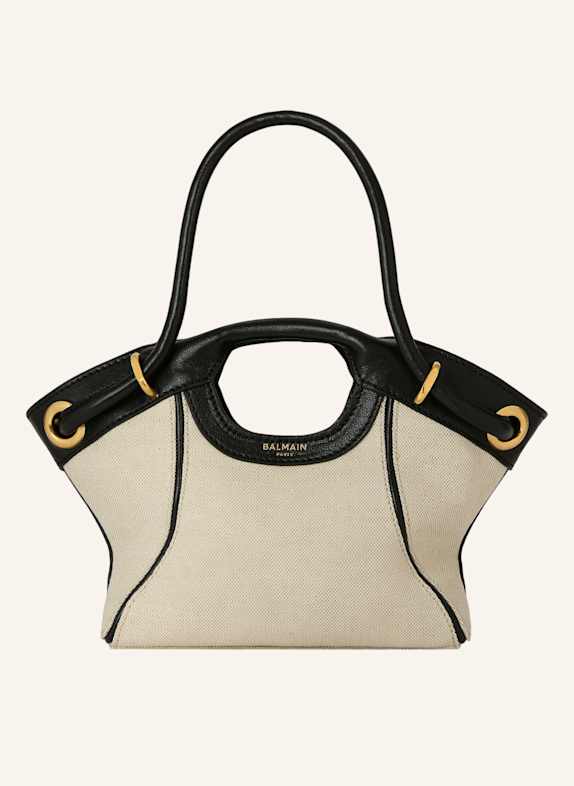 BALMAIN Kleiner Shopper aus Canvas und glattem Leder KHAKI