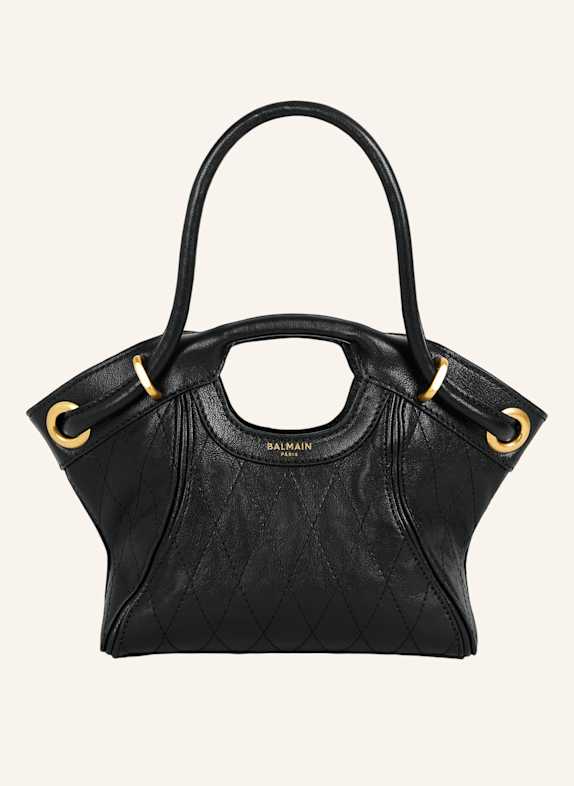 BALMAIN Kleiner Shopper aus Glattleder mit Ziernähten SCHWARZ