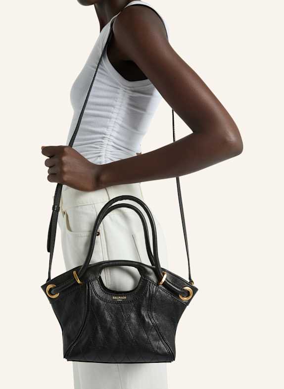 BALMAIN Kleiner Shopper aus Glattleder mit Ziernähten SCHWARZ