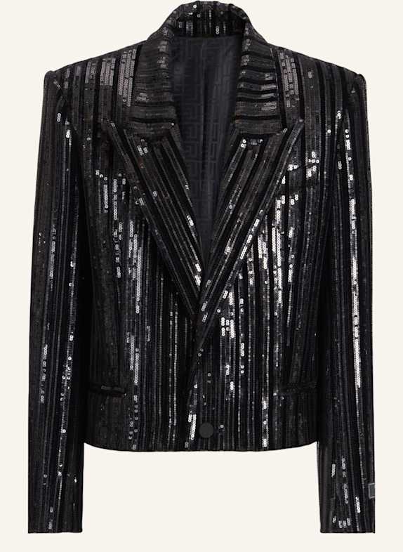 BALMAIN Spencer aus Samt mit Pailletten SCHWARZ