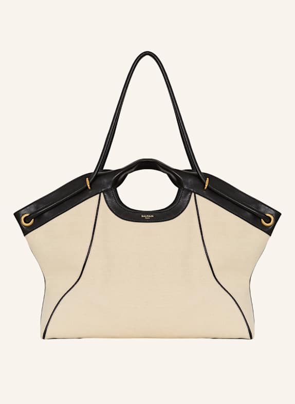 BALMAIN Großer Shopper aus Canvas und Glattleder KHAKI