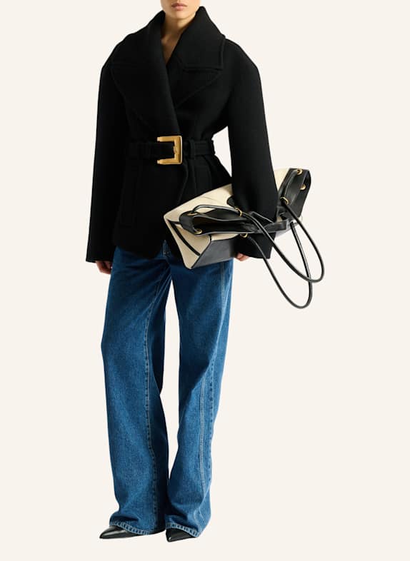 BALMAIN Großer Shopper aus Canvas und Glattleder KHAKI