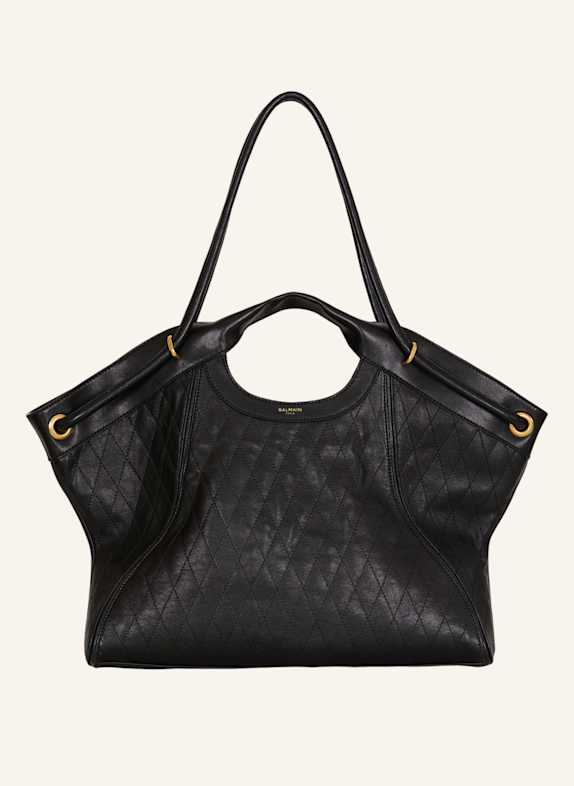BALMAIN Großer Shopper aus gestepptem Leder SCHWARZ