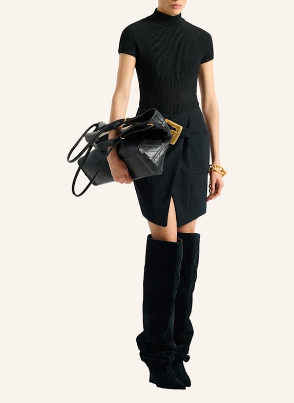 BALMAIN Großer Shopper aus gestepptem Leder SCHWARZ