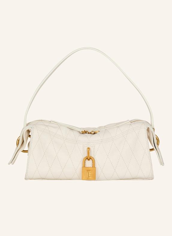 BALMAIN Kleine Pulse Tasche aus Glattleder mit Ziernähten WEISS