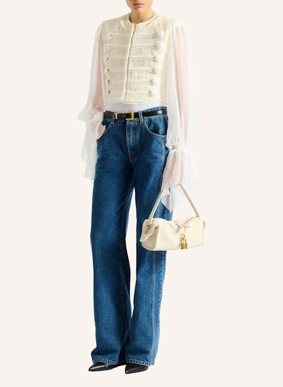 BALMAIN Kleine Pulse Tasche aus Glattleder mit Ziernähten WEISS
