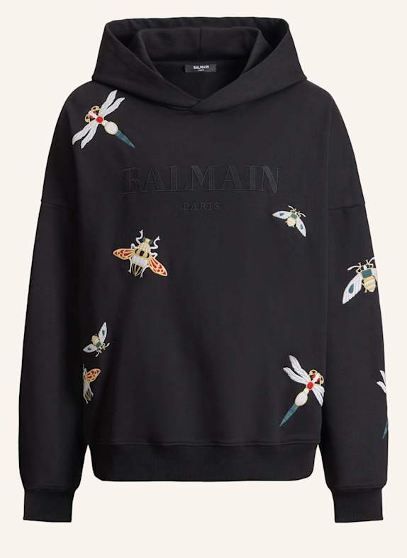 BALMAIN Bestickter Balmain Insect Kapuzenpullover SCHWARZ