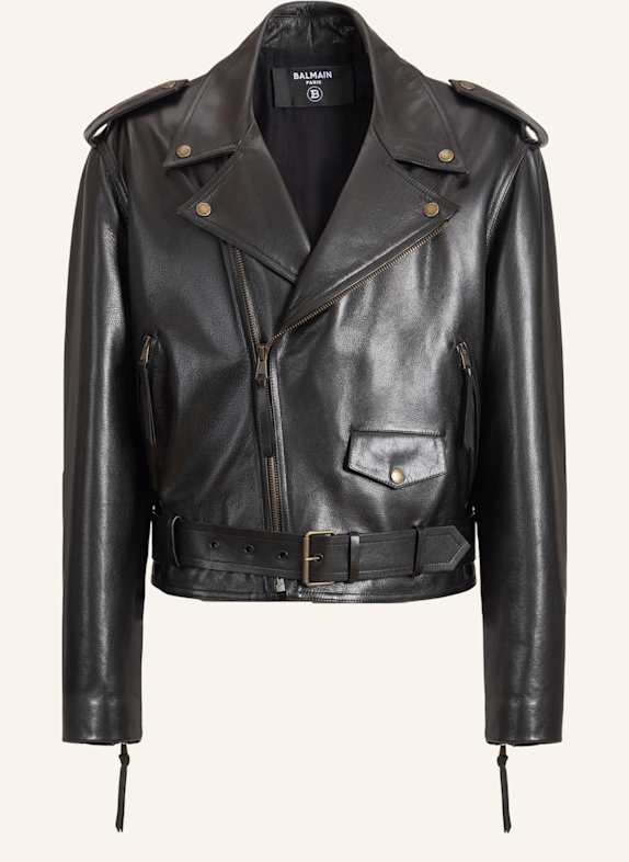 BALMAIN Bikerjacke aus texturiertem Leder SCHWARZ