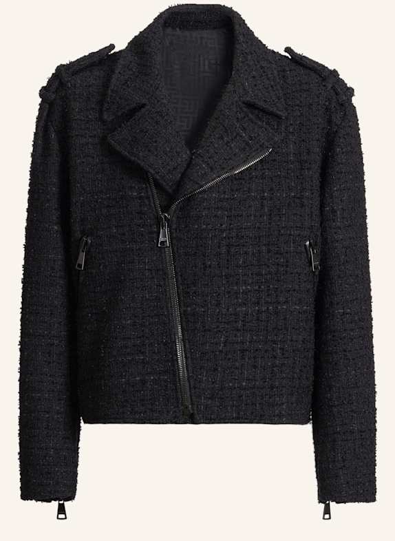BALMAIN Bikerjacke aus Tweed SCHWARZ