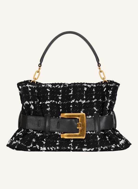 BALMAIN Mittelgroße Anthem Tasche aus Tweed SCHWARZ
