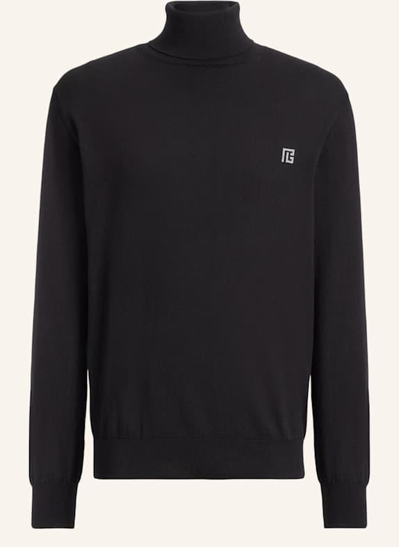 BALMAIN PB Rollkragenpullover aus Baumwolle und Seide SCHWARZ