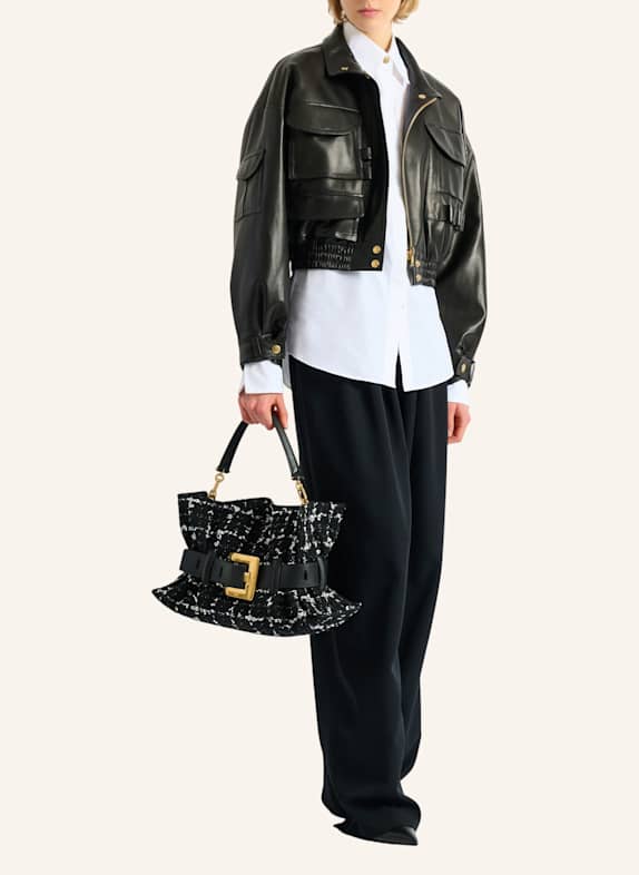 BALMAIN Mittelgroße Anthem Tasche aus Tweed SCHWARZ