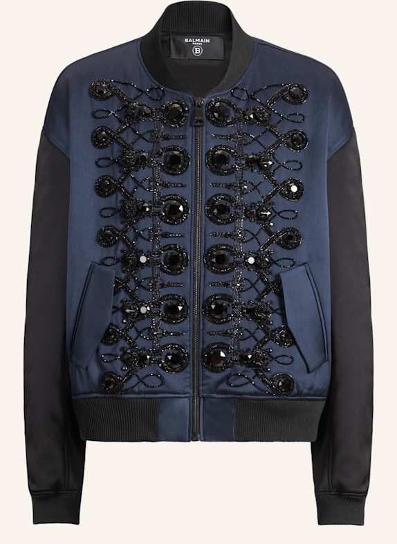 BALMAIN Bomberjacke mit Knebelverschlüssen aus Satin SCHWARZ
