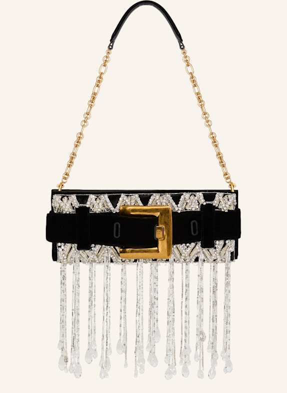 BALMAIN Anthem Clutch aus besticktem Samt SCHWARZ