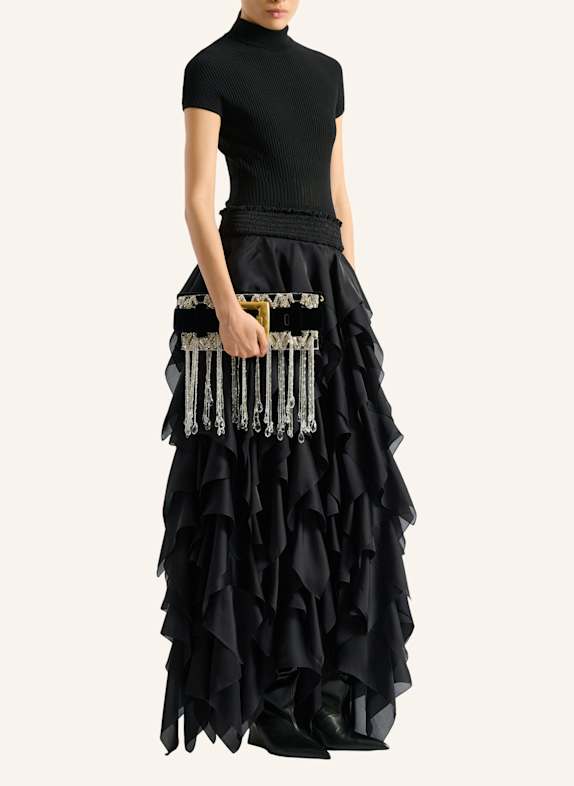 BALMAIN Anthem Clutch aus besticktem Samt SCHWARZ