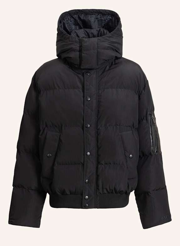 BALMAIN Daunenjacke aus Nylon und Leder SCHWARZ