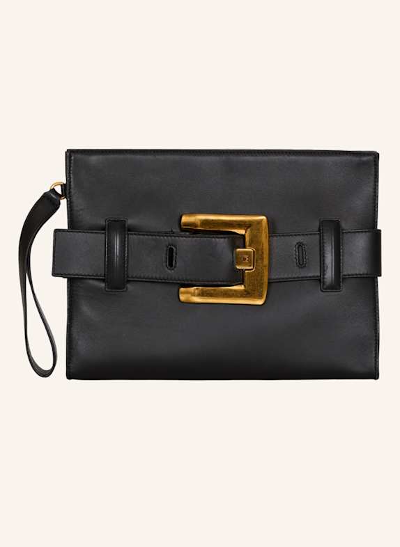 BALMAIN Anthem Clutch aus Glattleder SCHWARZ