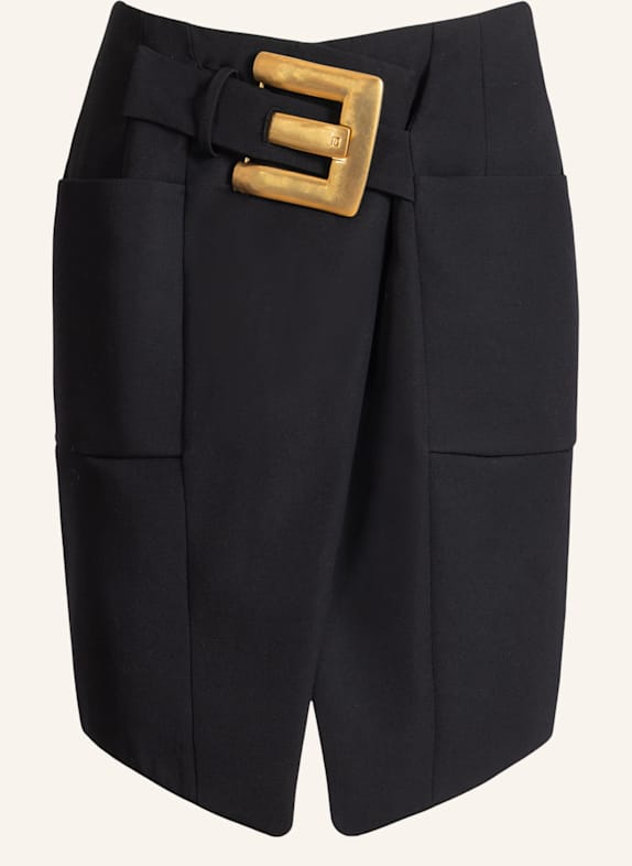 BALMAIN Rock mit Gürtel aus Grain-de-Poudre SCHWARZ