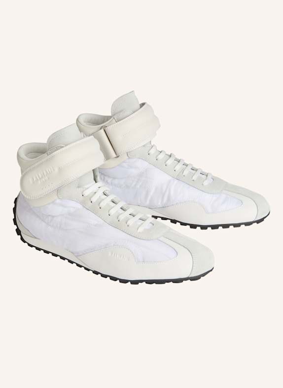 BALMAIN Racing Mid-Top Sneakers aus Nylon und Leder WEISS