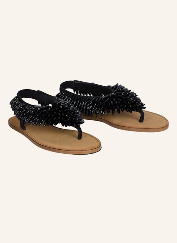 BALMAIN Flache Sandalen aus Wildleder und Perlen SCHWARZ